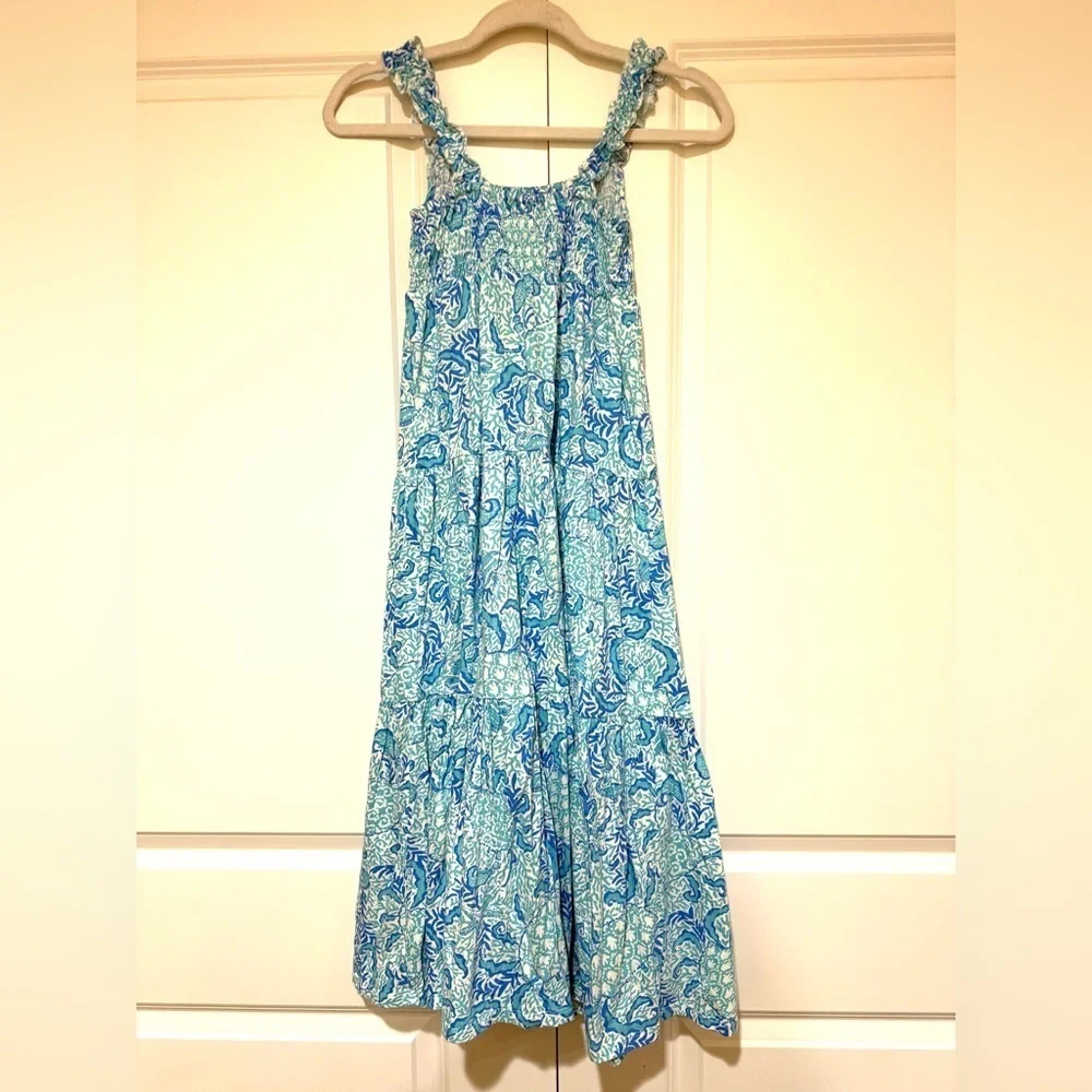 Lilly Pulitzer Blue Paisley smocked mini Hadley maxi smocked Dress girls L 8-10